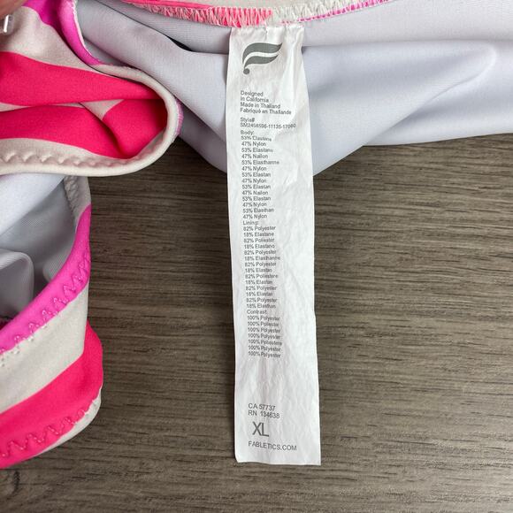Fabletics White&Pink Stripe Neon Candy Sunset Scoop One Piece Swimsuit Sz.XL - Picture 8 of 16